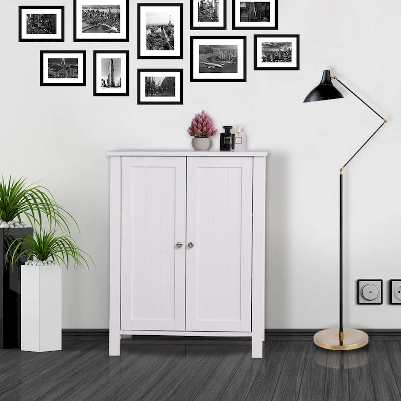 White Storage Cabinet with Double Door Adjustable Shelf