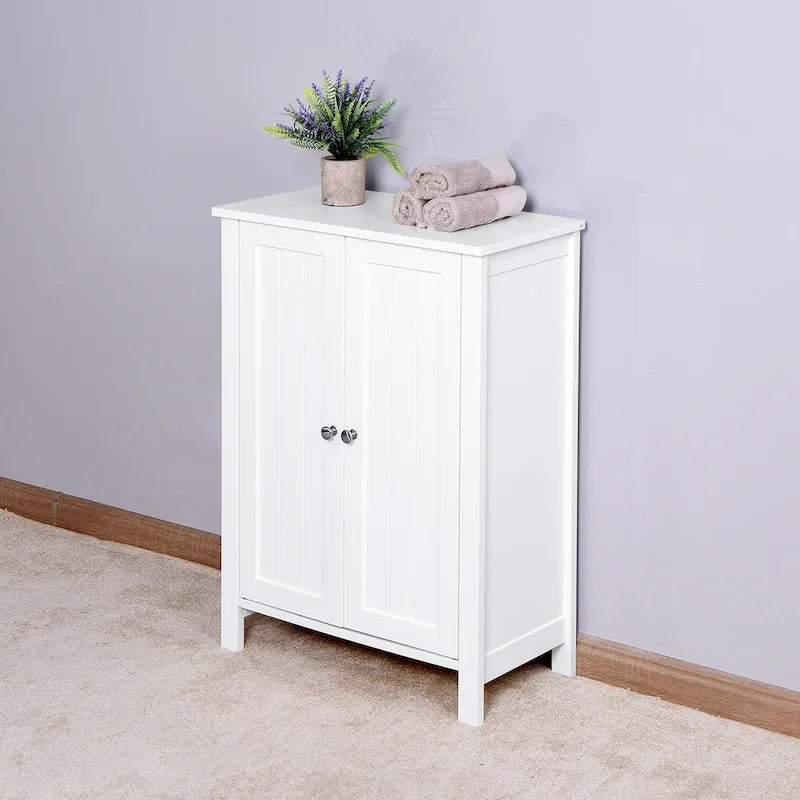 White Storage Cabinet with Double Door Adjustable Shelf