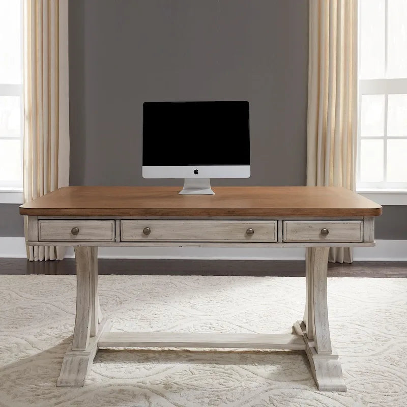 Bureau secrétaire blanc antique avec plateau couleur châtaigne