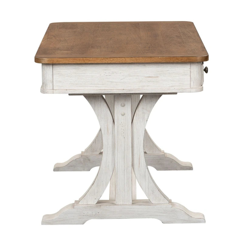 Bureau secrétaire blanc antique avec plateau couleur châtaigne