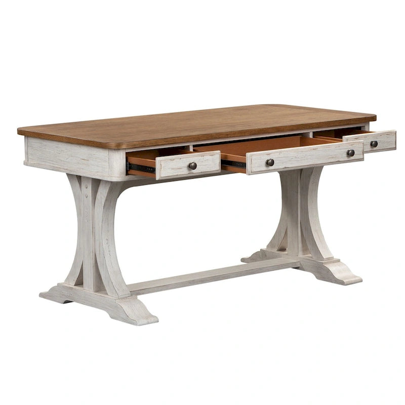 Bureau secrétaire blanc antique avec plateau couleur châtaigne