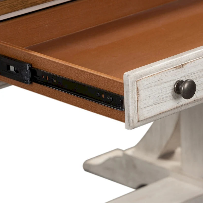 Bureau secrétaire blanc antique avec plateau couleur châtaigne