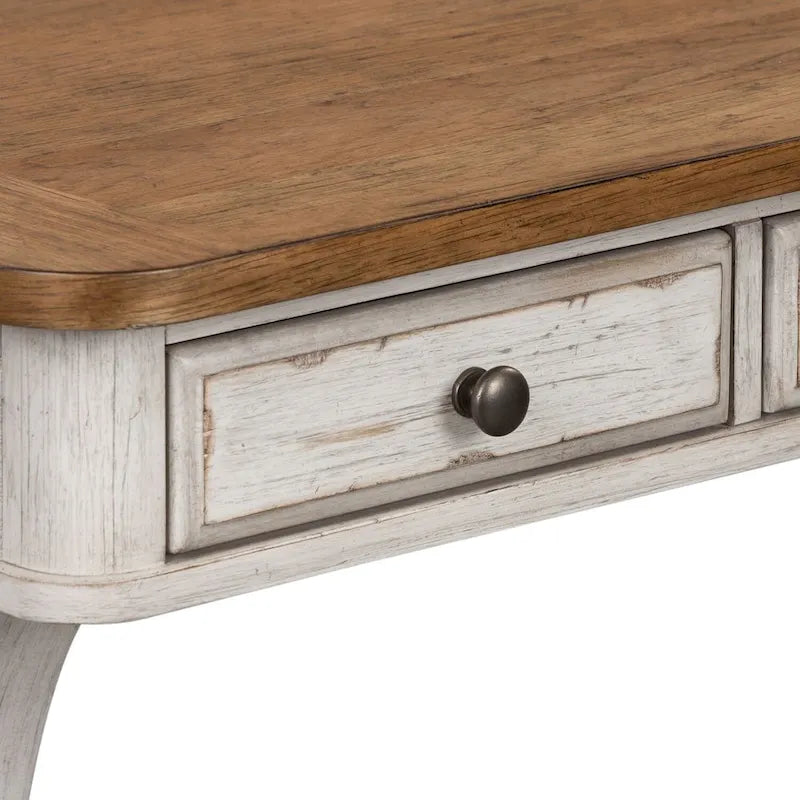 Bureau secrétaire blanc antique avec plateau couleur châtaigne