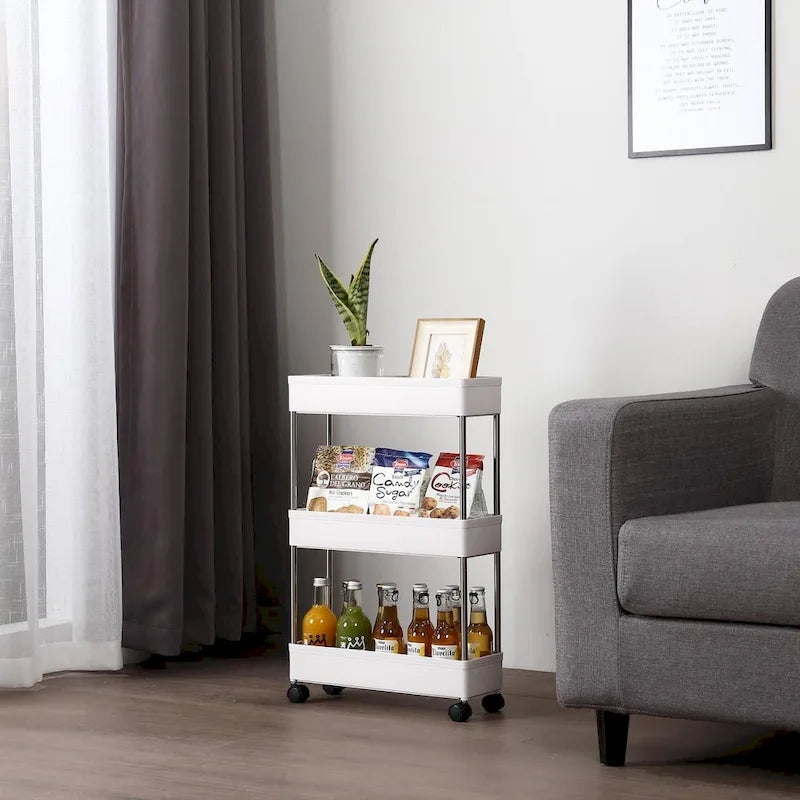 3/4-Layer Mobile Multi-functional Slim Storage Cart,White
