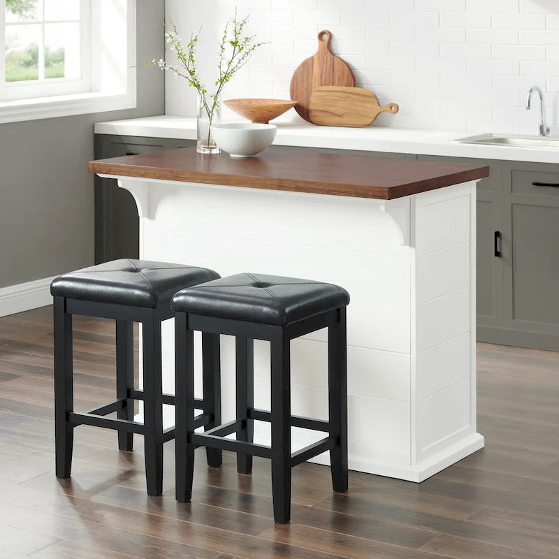 Wood Top Kitchen Island W/Uph Square Stools - 50d x 42w x 36h