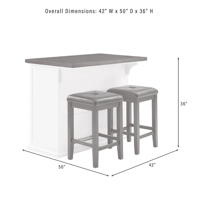 Îlot de cuisine plateau bois avec tabourets carrés rembourrés - 50p x 42l x 36h