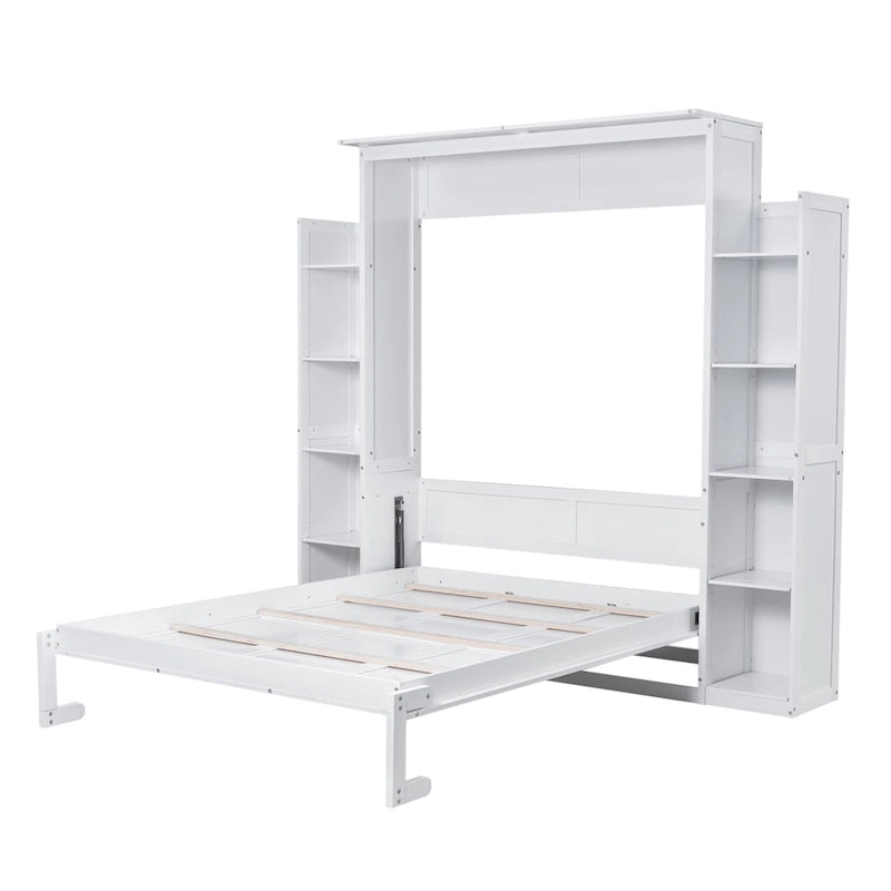 Queen Size Murphy Bed Wall Bed with Shelves and LED Lights