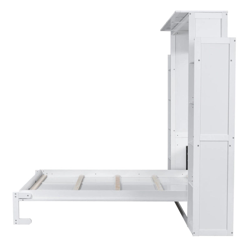 Lit escamotable Queen Size avec étagères et éclairage LED