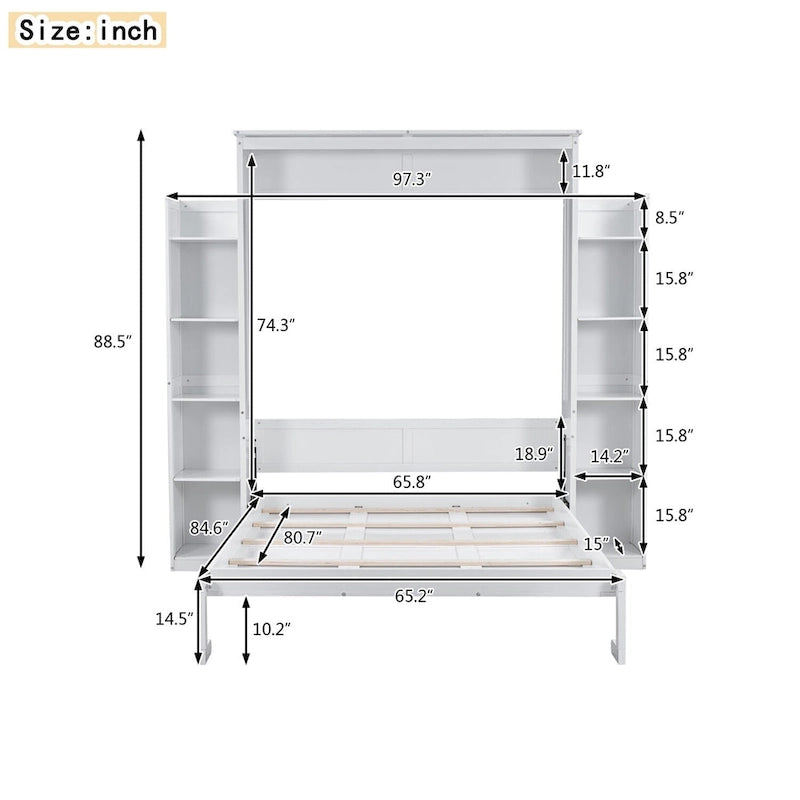 Lit escamotable Queen Size avec étagères et éclairage LED