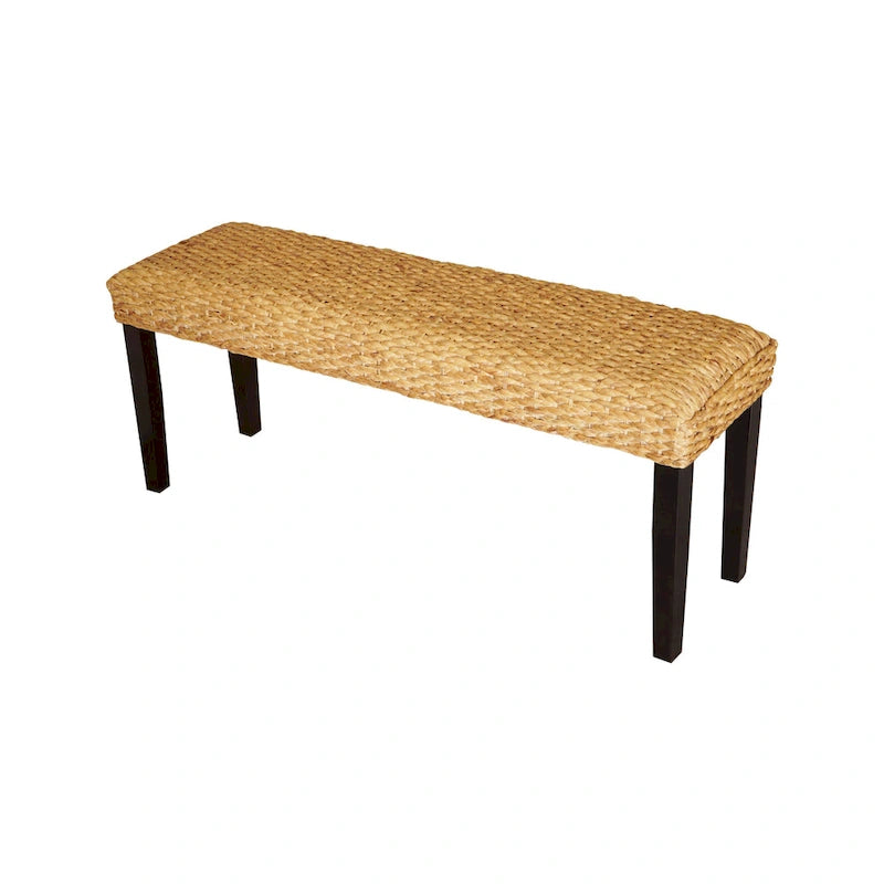 Solid Wood Natural Water Hyacinth Indoor Bench