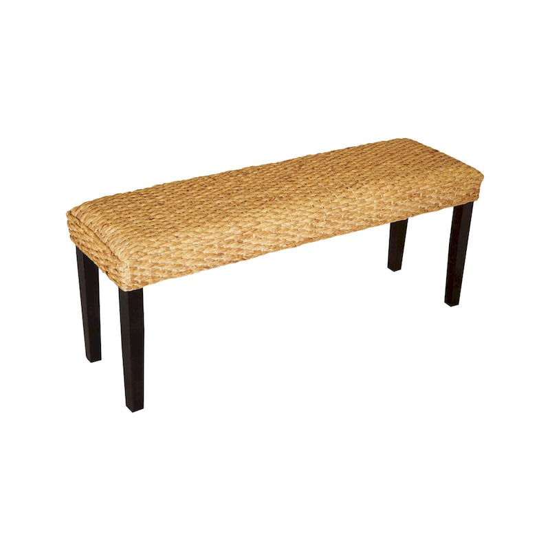 Solid Wood Natural Water Hyacinth Indoor Bench
