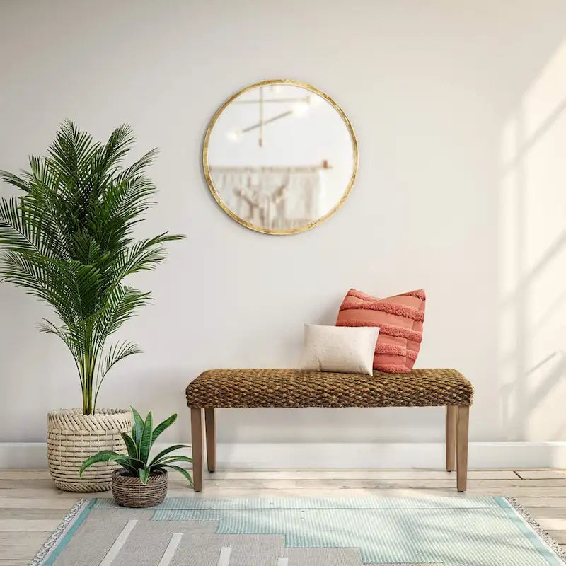 Solid Wood Natural Water Hyacinth Indoor Bench