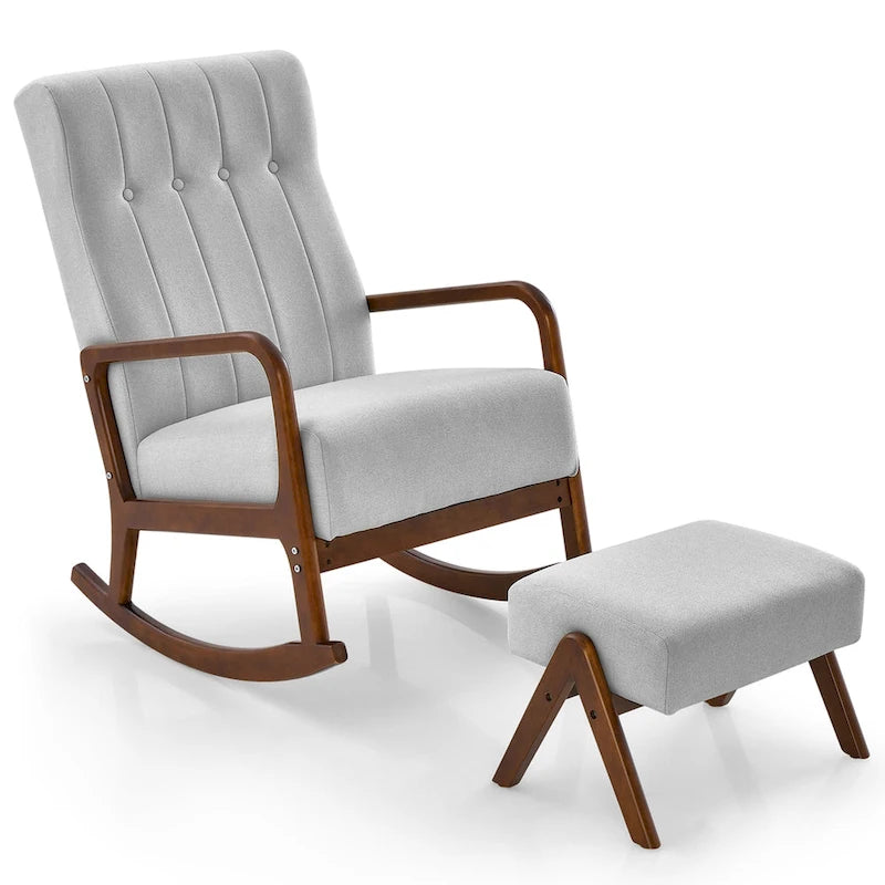 Rocking Chair with Ottoman Upholstered Fabric Glider Rocker