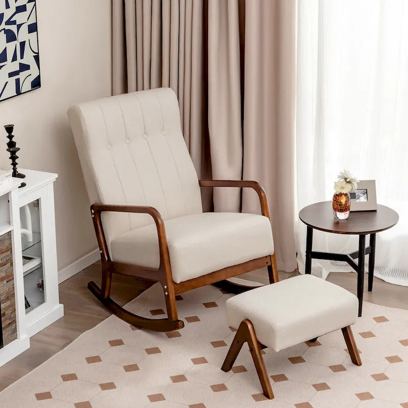 Rocking Chair with Ottoman Upholstered Fabric Glider Rocker
