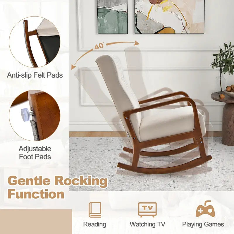Fauteuil à bascule avec pouf en tissu rembourré planeur à bascule