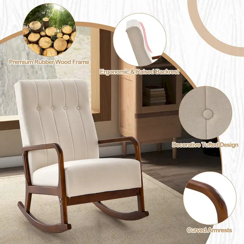 Fauteuil à bascule avec pouf en tissu rembourré planeur à bascule