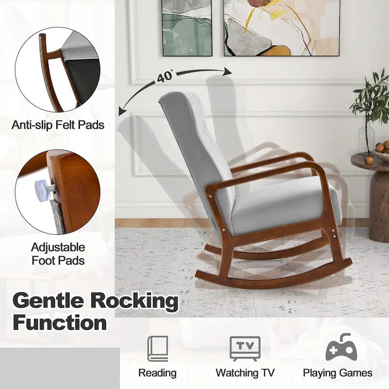 Fauteuil à bascule avec pouf en tissu rembourré planeur à bascule