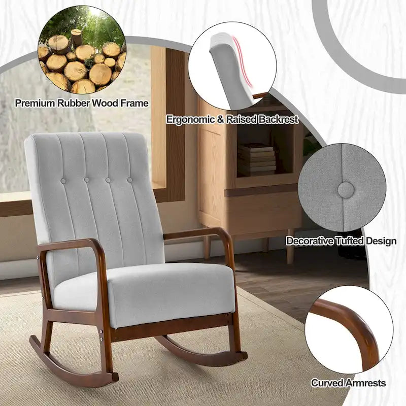 Fauteuil à bascule avec pouf en tissu rembourré planeur à bascule