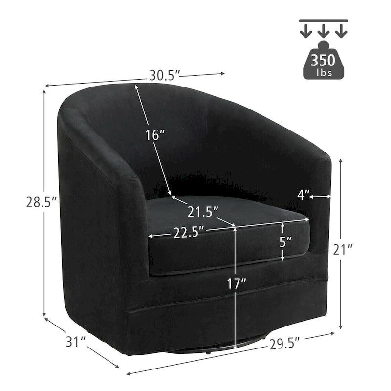 Modern Swivel Barrel Chair with Metal Base - 30.5 x 31 x 28.5 (L x W x H)