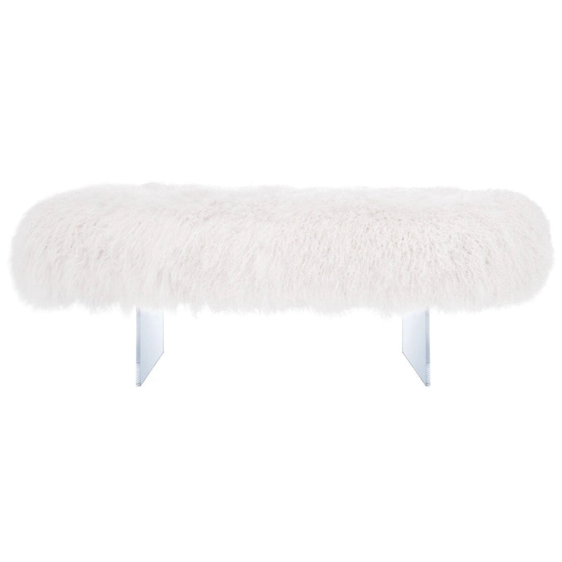 Ottoman moderne en peau de mouton véritable avec pieds en acrylique transparent