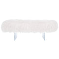 Ottoman moderne en peau de mouton véritable avec pieds en acrylique transparent