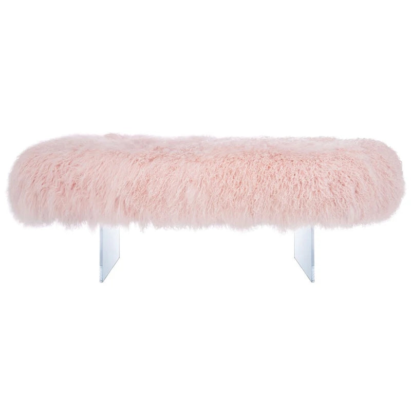 Ottoman moderne en peau de mouton véritable avec pieds en acrylique transparent