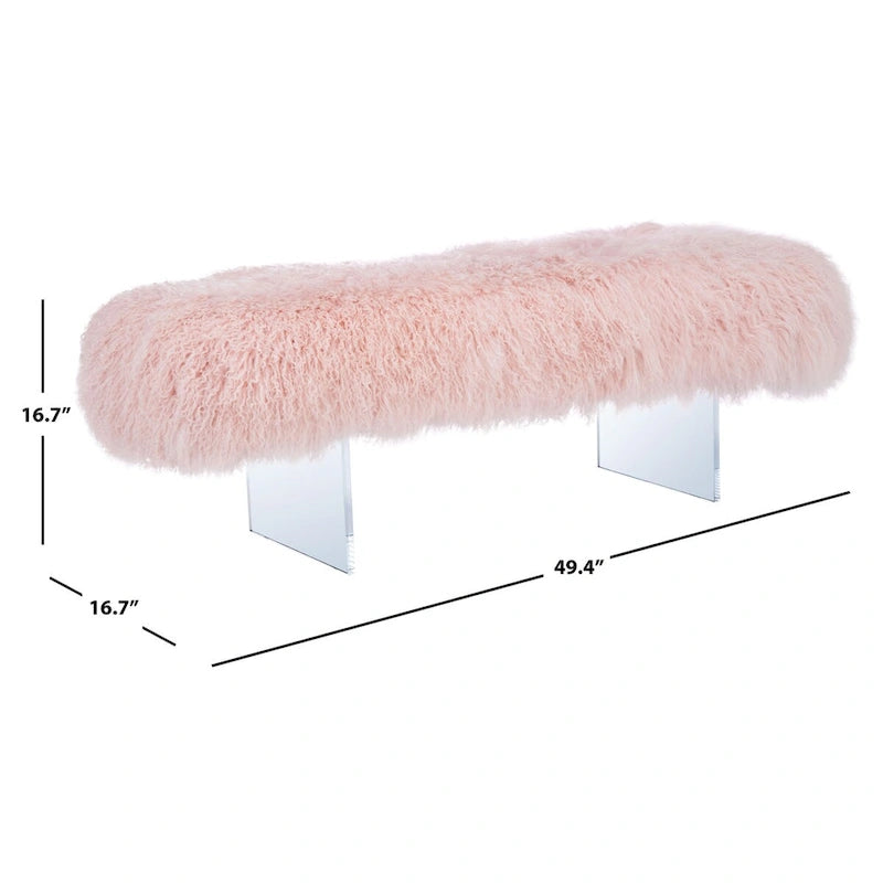 Ottoman moderne en peau de mouton véritable avec pieds en acrylique transparent