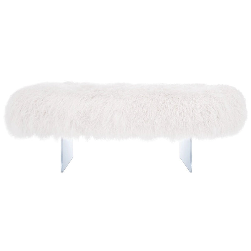 Ottoman moderne en peau de mouton véritable avec pieds en acrylique transparent