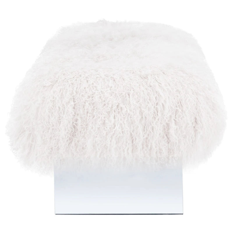 Ottoman moderne en peau de mouton véritable avec pieds en acrylique transparent