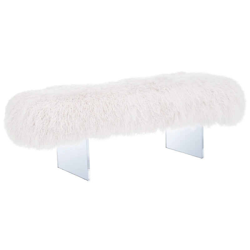 Ottoman moderne en peau de mouton véritable avec pieds en acrylique transparent