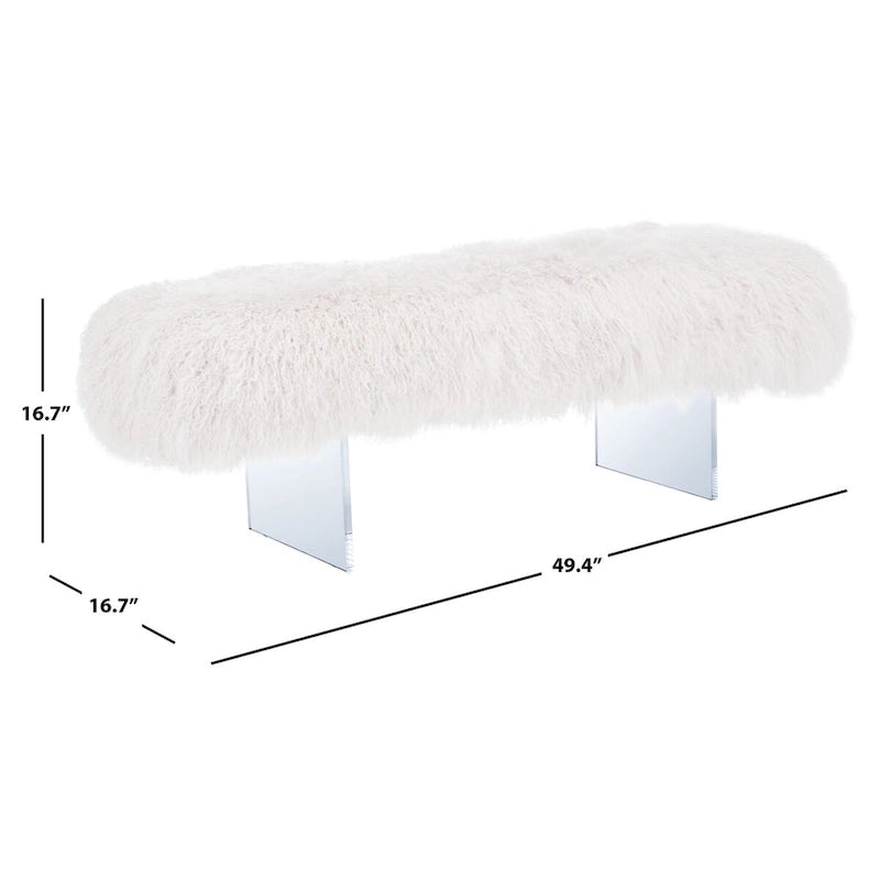Ottoman moderne en peau de mouton véritable avec pieds en acrylique transparent