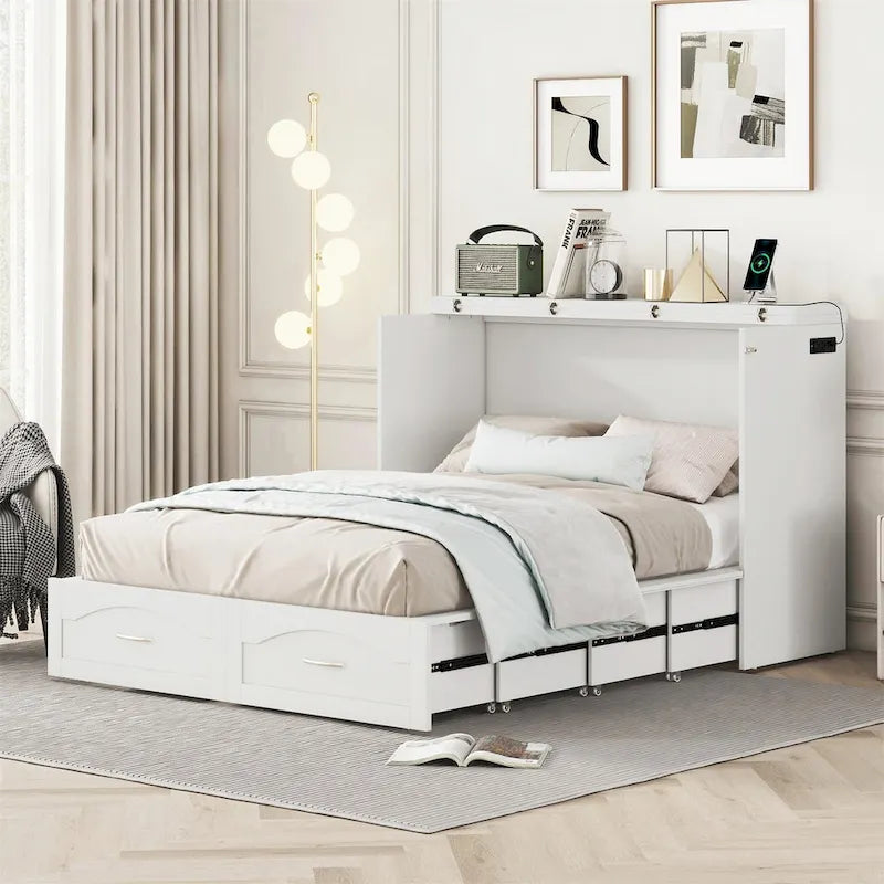 Queen/Full Size Murphy Bed with Drawer, Sockets & USB Ports