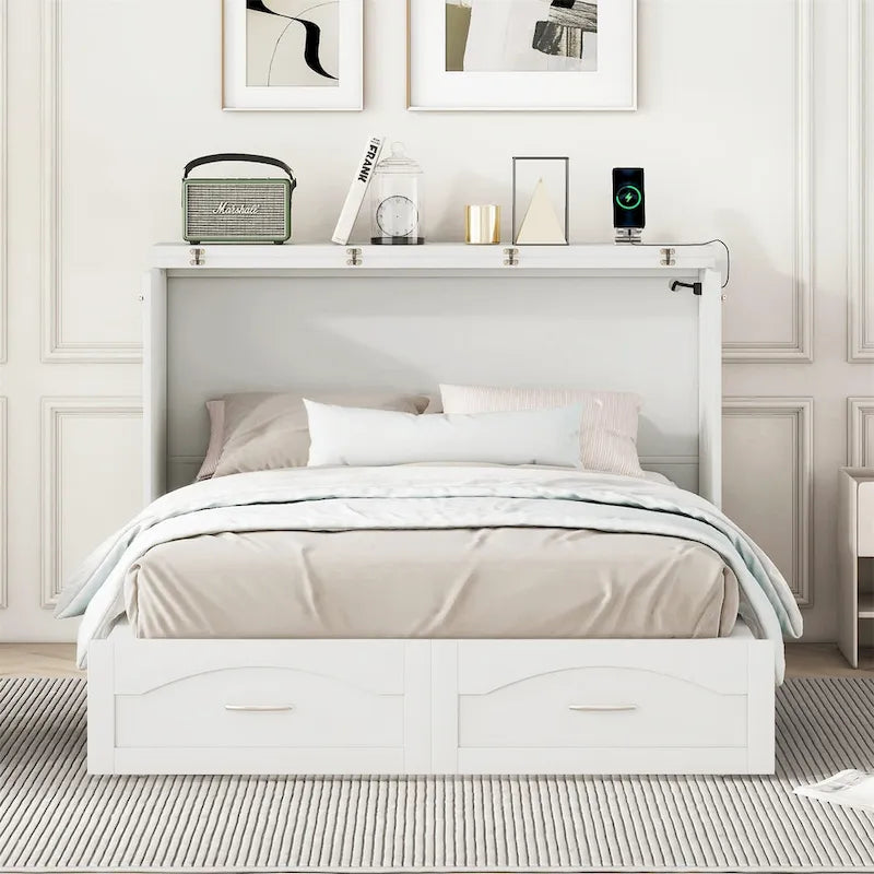 Queen/Full Size Murphy Bed with Drawer, Sockets & USB Ports