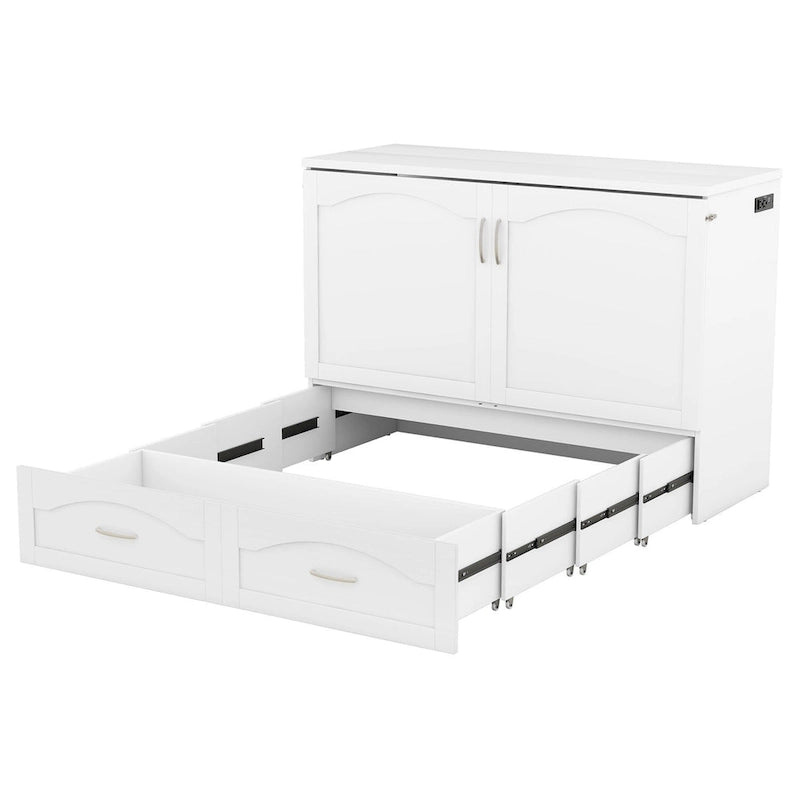 Lit escamotable Queen/Double avec tiroir, prises et ports USB