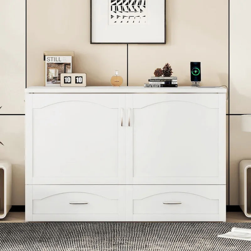 Lit escamotable Queen/Double avec tiroir, prises et ports USB