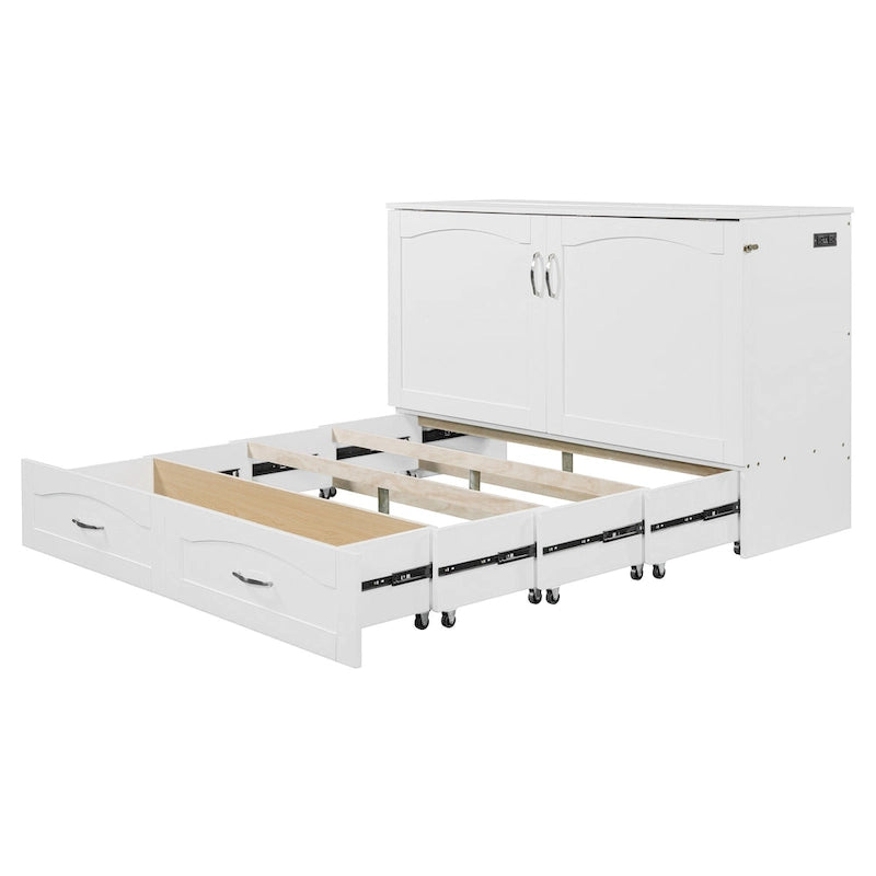 Lit escamotable Queen/Double avec tiroir, prises et ports USB