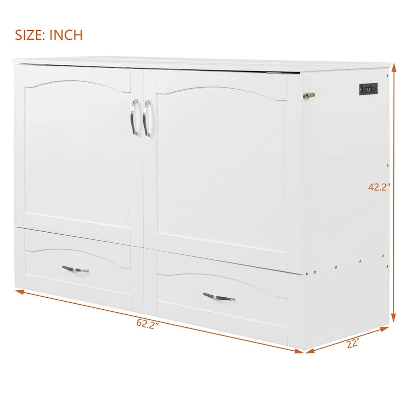 Lit escamotable Queen/Double avec tiroir, prises et ports USB