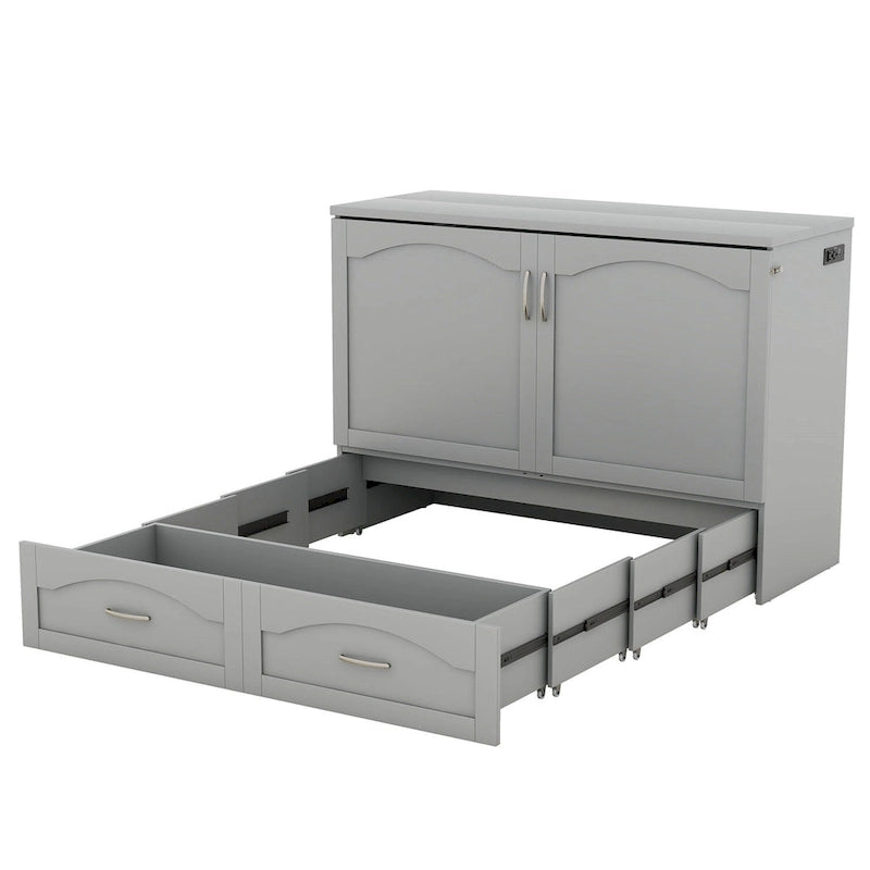 Lit escamotable Queen/Double avec tiroir, prises et ports USB