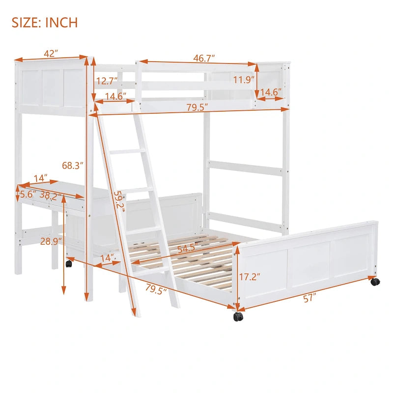 Lit superposé double sur double/double sur double avec bureau