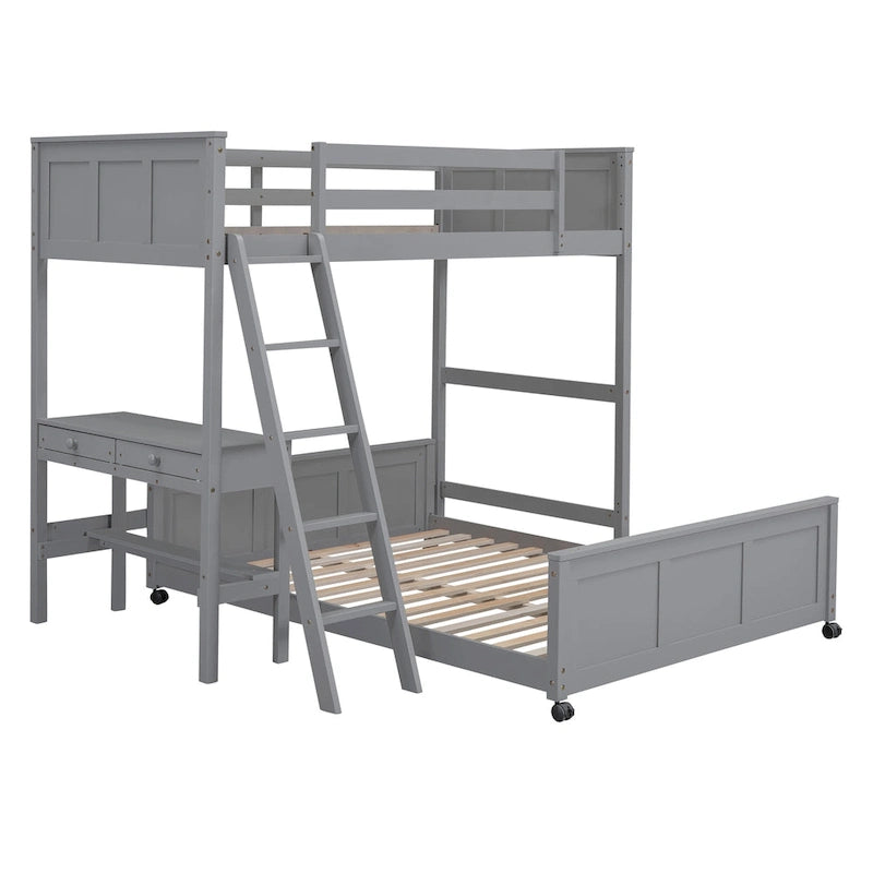 Lit superposé double sur double/double sur double avec bureau