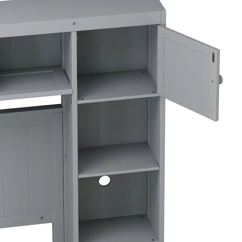 Lit en bois double avec armoire et étagère tout-en-un