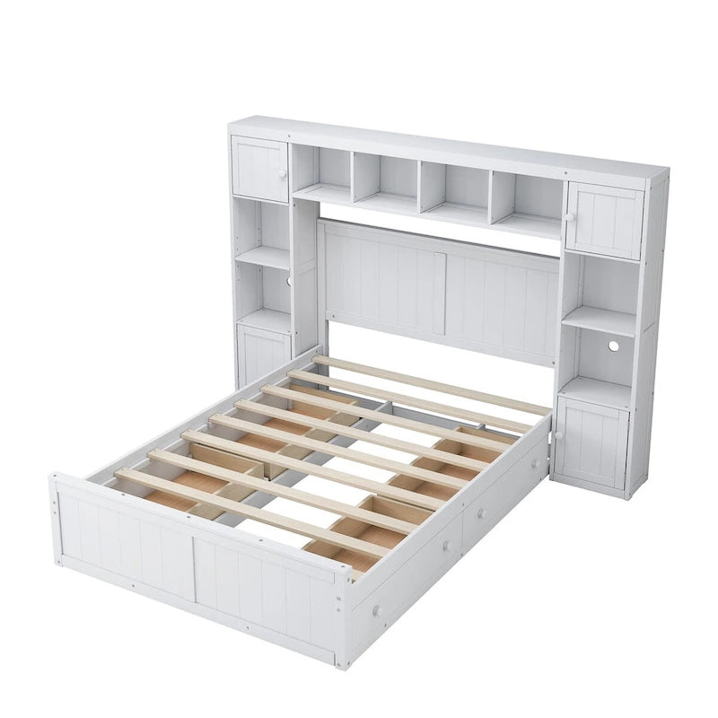 Lit en bois double avec armoire et étagère tout-en-un