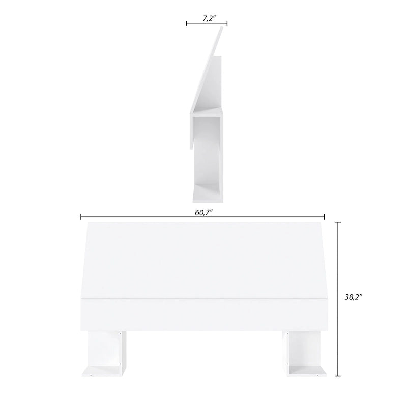 Storage Headboard with Two Lateral Shelves for Books and Magazines