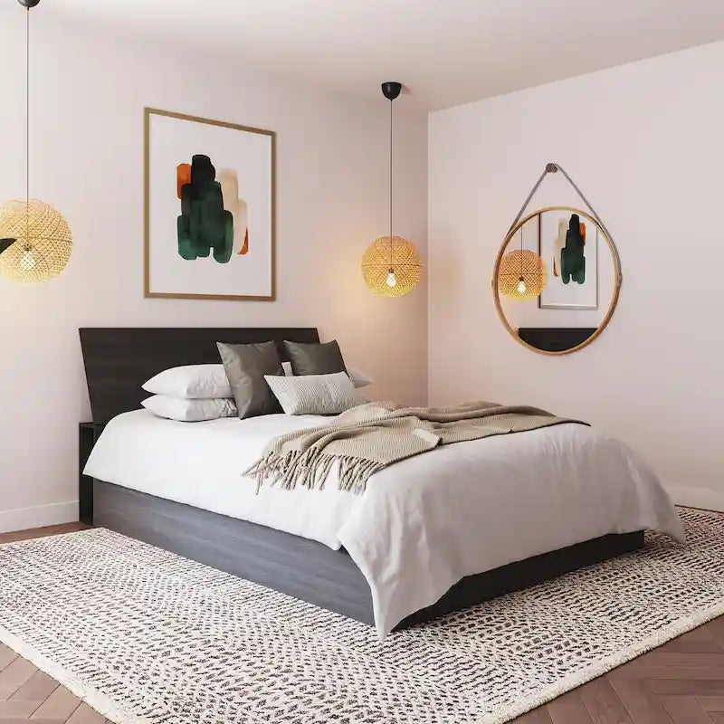 Tête de lit de rangement avec deux étagères latérales pour livres et magazines