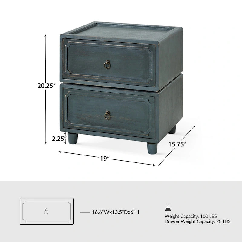 Table de chevet transitoire à 2 tiroirs avec configurations multiples