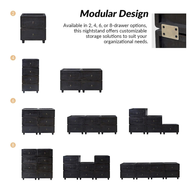 Table de chevet transitoire à 2 tiroirs avec configurations multiples