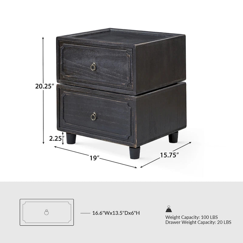 Table de chevet transitoire à 2 tiroirs avec configurations multiples