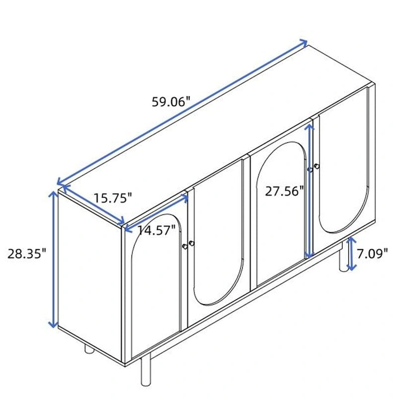 Meuble de rangement 4 portes en bois avec pieds et étagère réglable