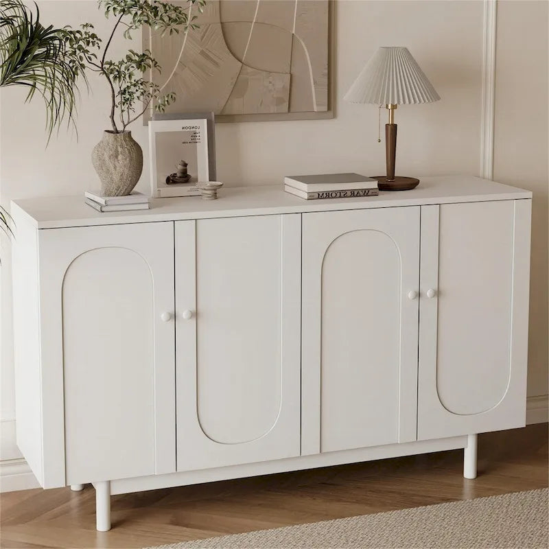 Meuble de rangement 4 portes en bois avec pieds et étagère réglable