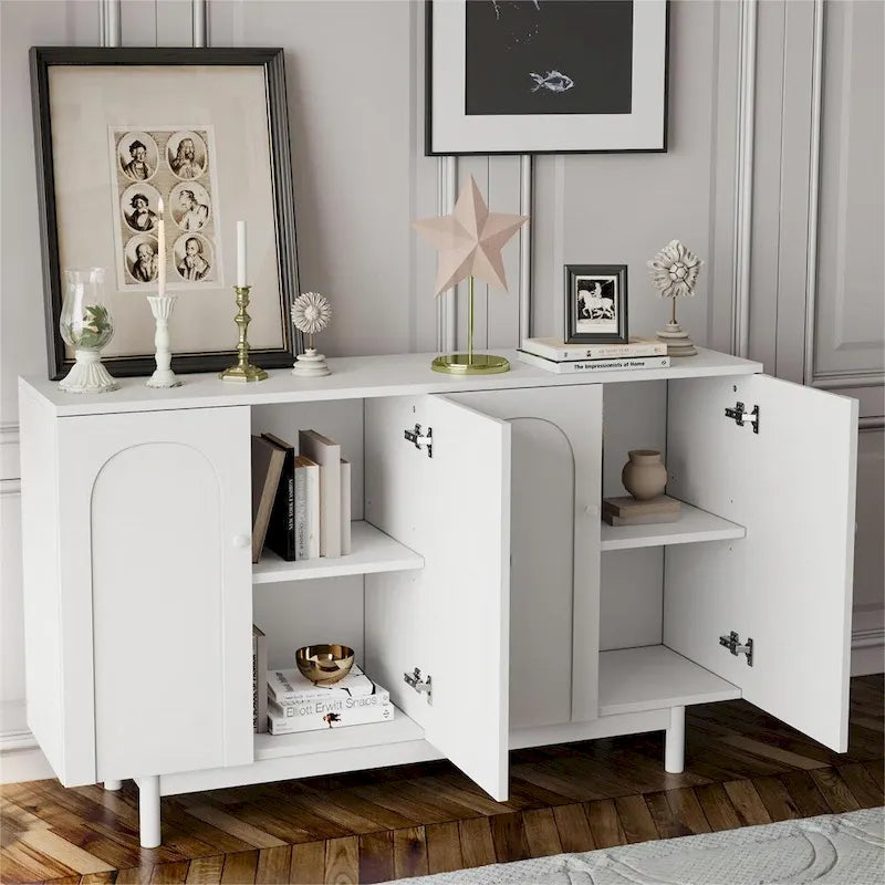 Meuble de rangement 4 portes en bois avec pieds et étagère réglable